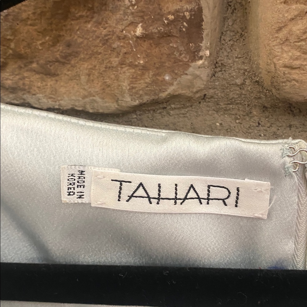 Tahari Shimmering sea foam green dress with draped neckline and side slit. 8 - Picture 5 of 12